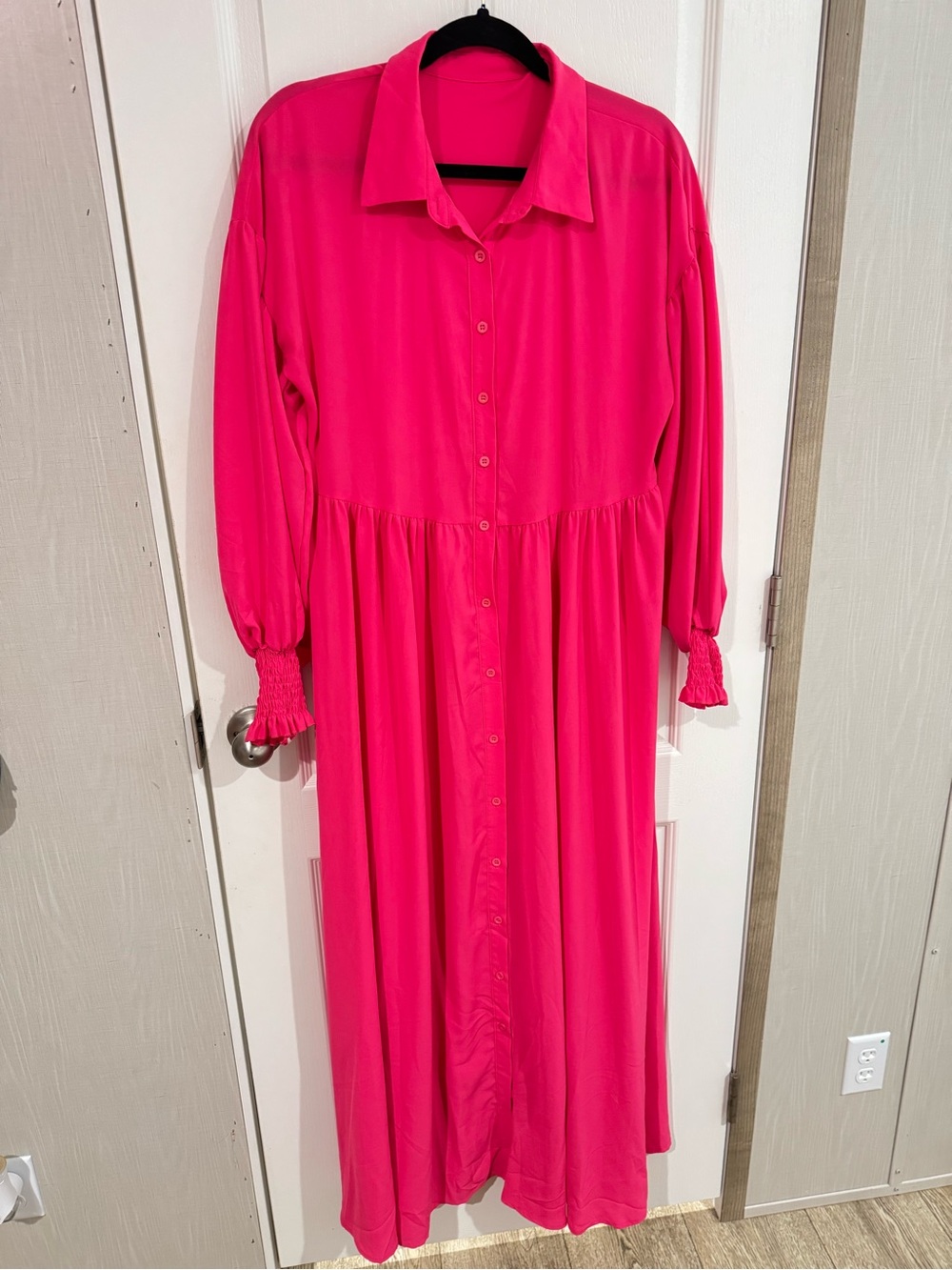 Boutique Bright Pink Button-Front Maxi Dress
